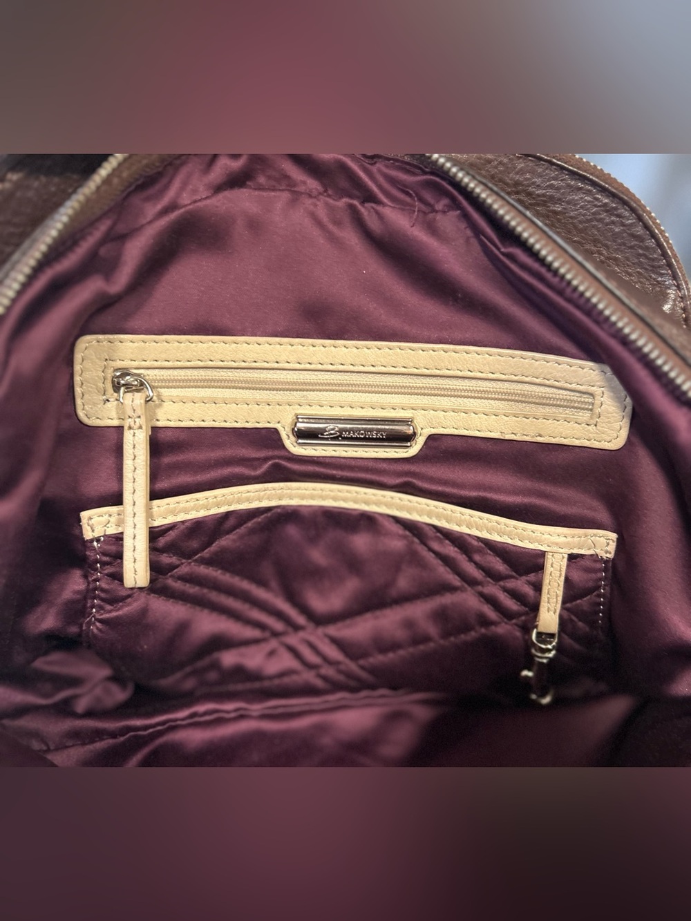 B. Makowsky Brown Pebbled Leather Shoulder Bag - Picture 5 of 8